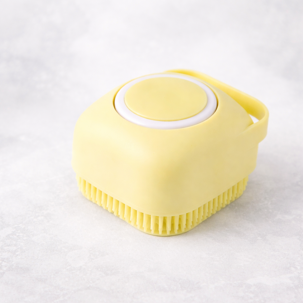 Soft silicone pet bath brush for scrubbing and massaging dogs and cats during grooming